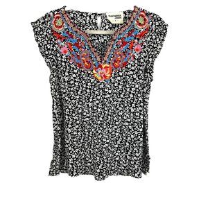 Savanna Jane Top‎ Floral Embroidered Sleeveless V-Neck Peasant Top Size S
